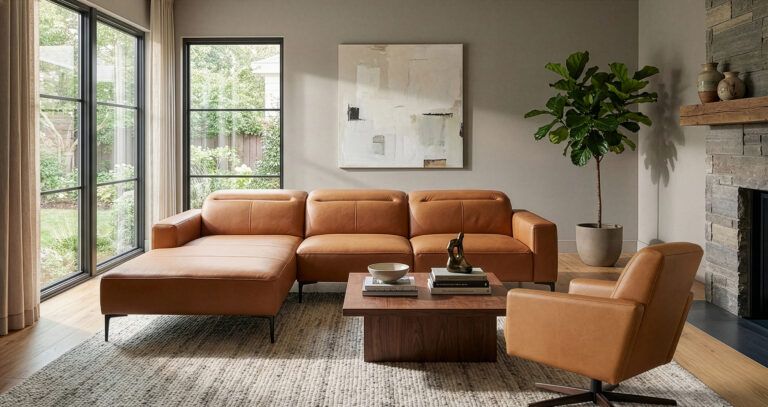 H2 Seating Copenhagen leather sectional sofa in a modern living room