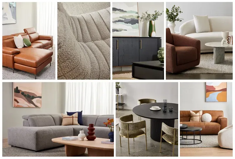 Moodboard of curated furniture and styling concepts